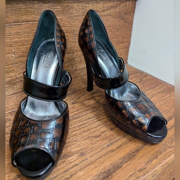 Laurel Exotic croc Skin Slingback Platform Peep Toe Heels EU 37 - Picture 5 of 16